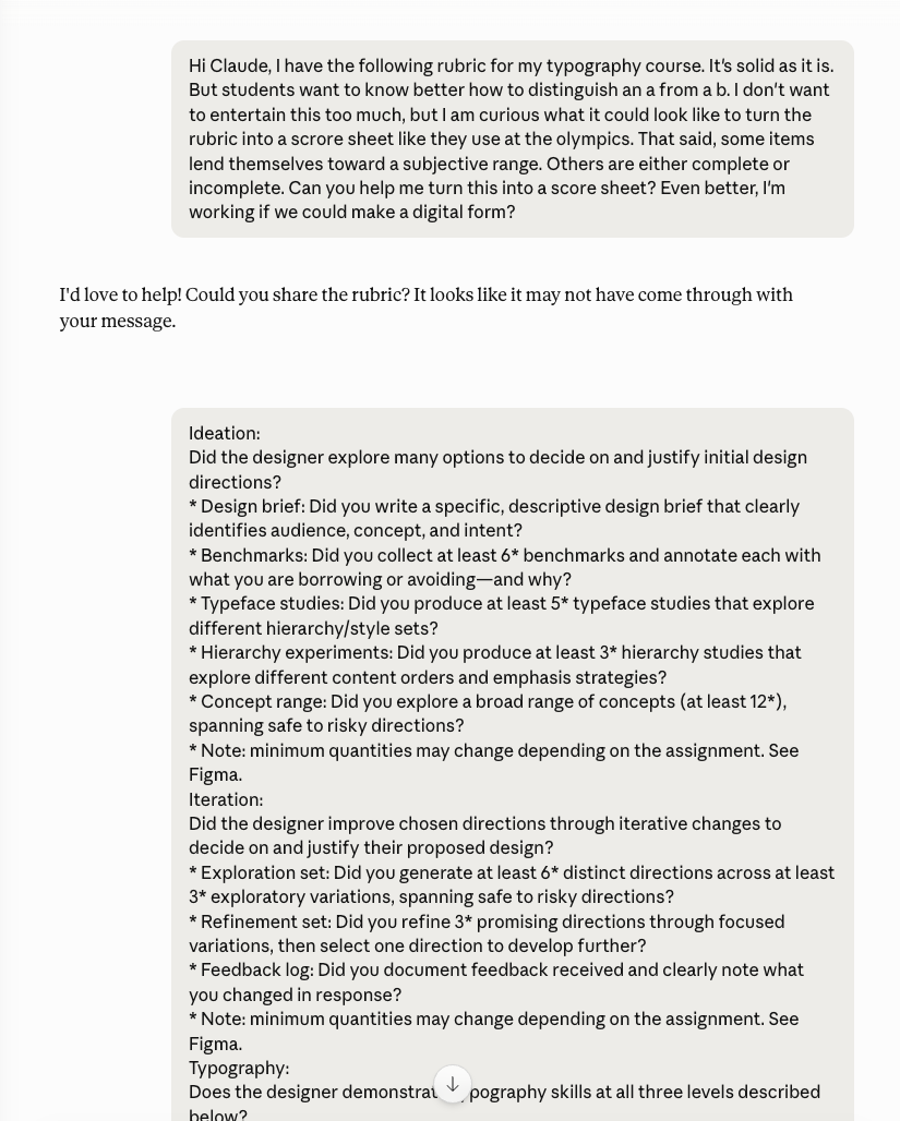 Claude chat — first Design Check message